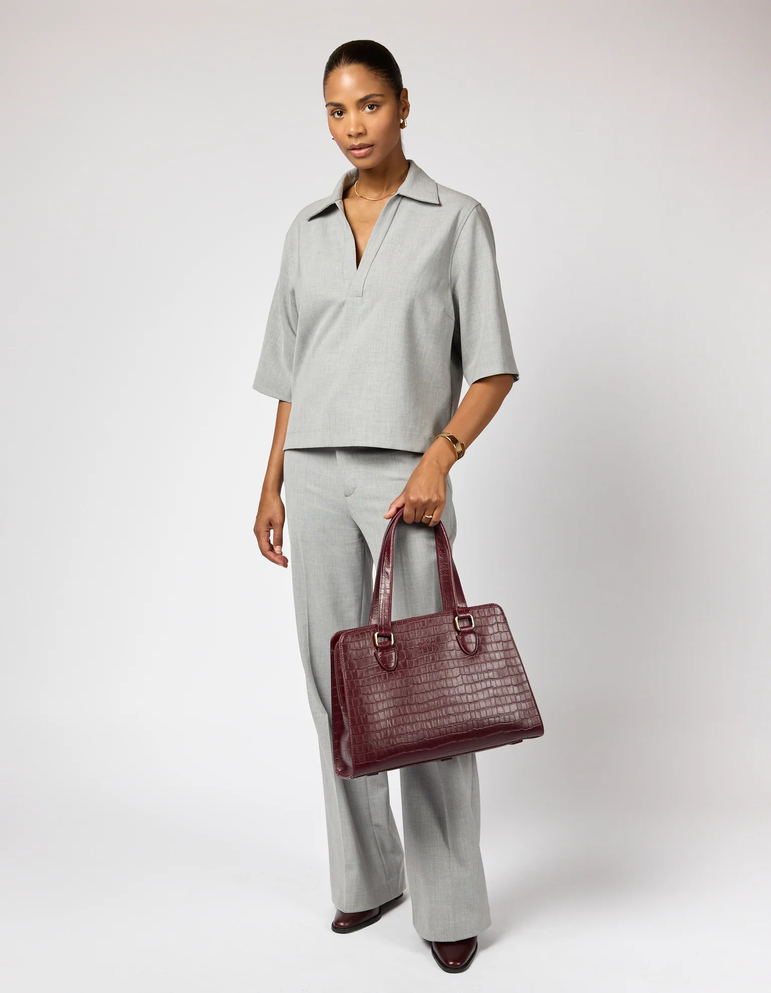 Blair - Dark Cherry Croco Print Leather - Image 11