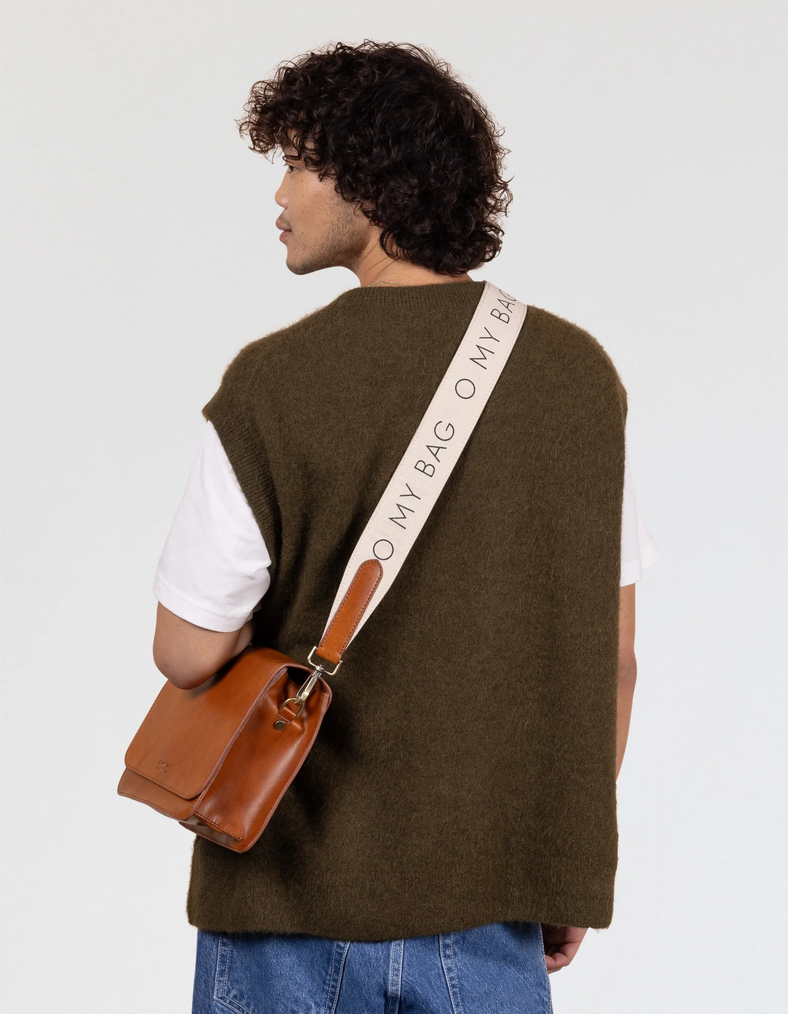 Canvas Logo Strap - White & Cognac Classic Leather - Image 3