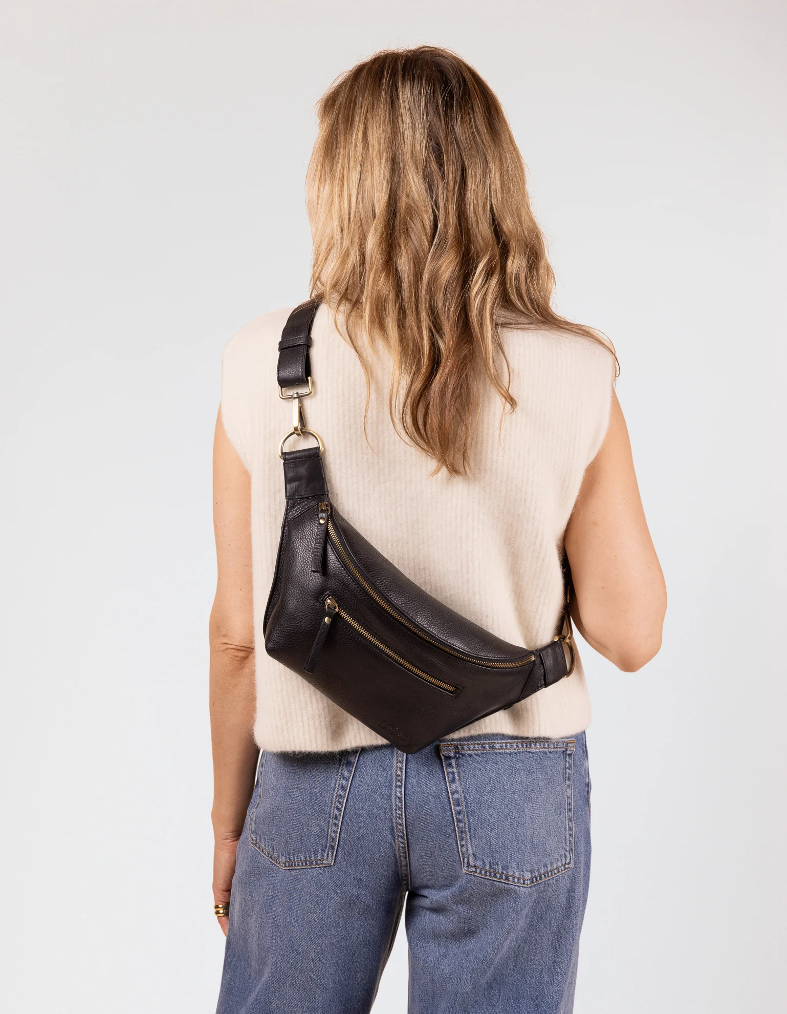 Drew Bum Bag - Black Soft Grain Leather - Image 9
