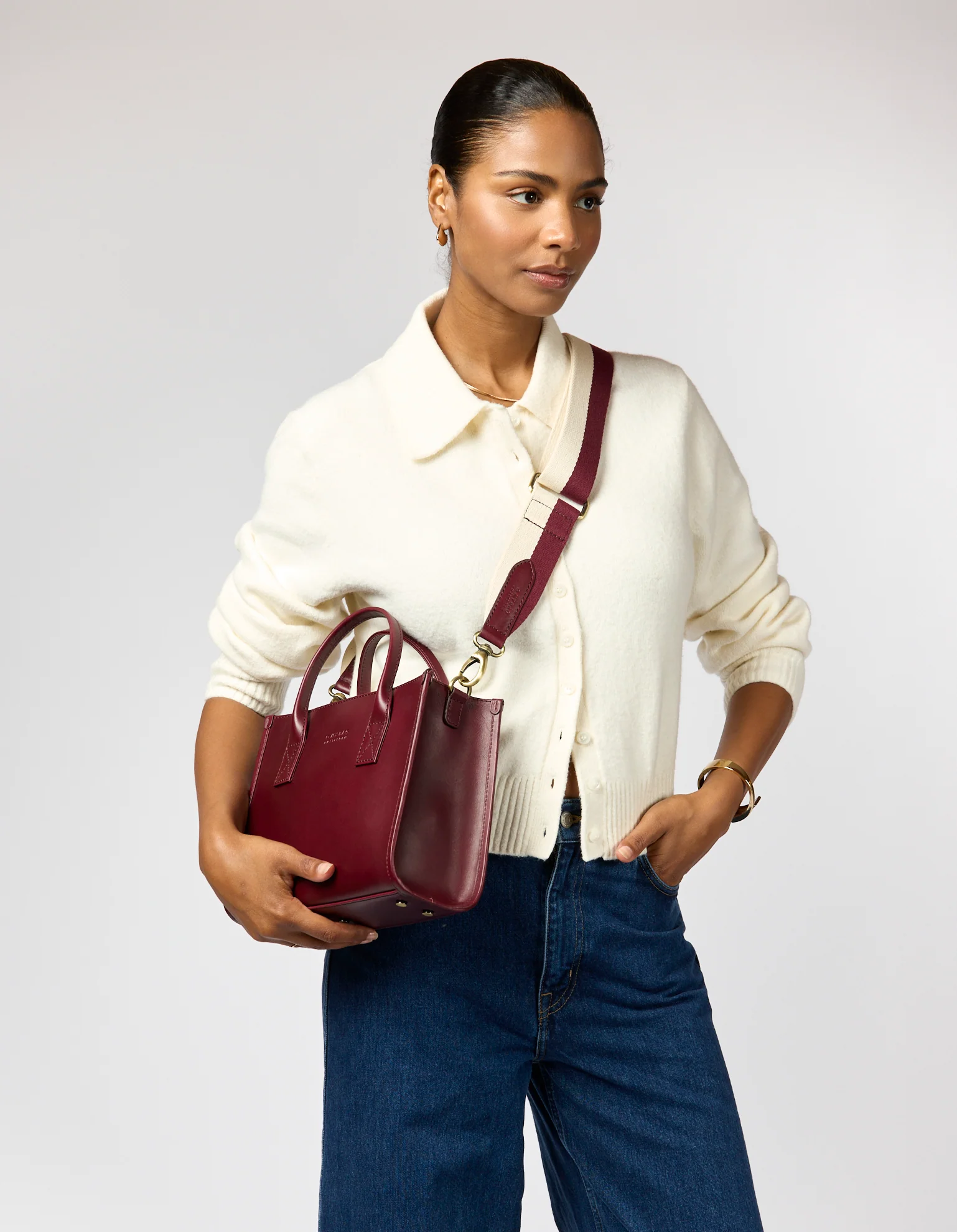 Jackie Midi + Webbing Strap - Dark Cherry Classic Leather - Image 8