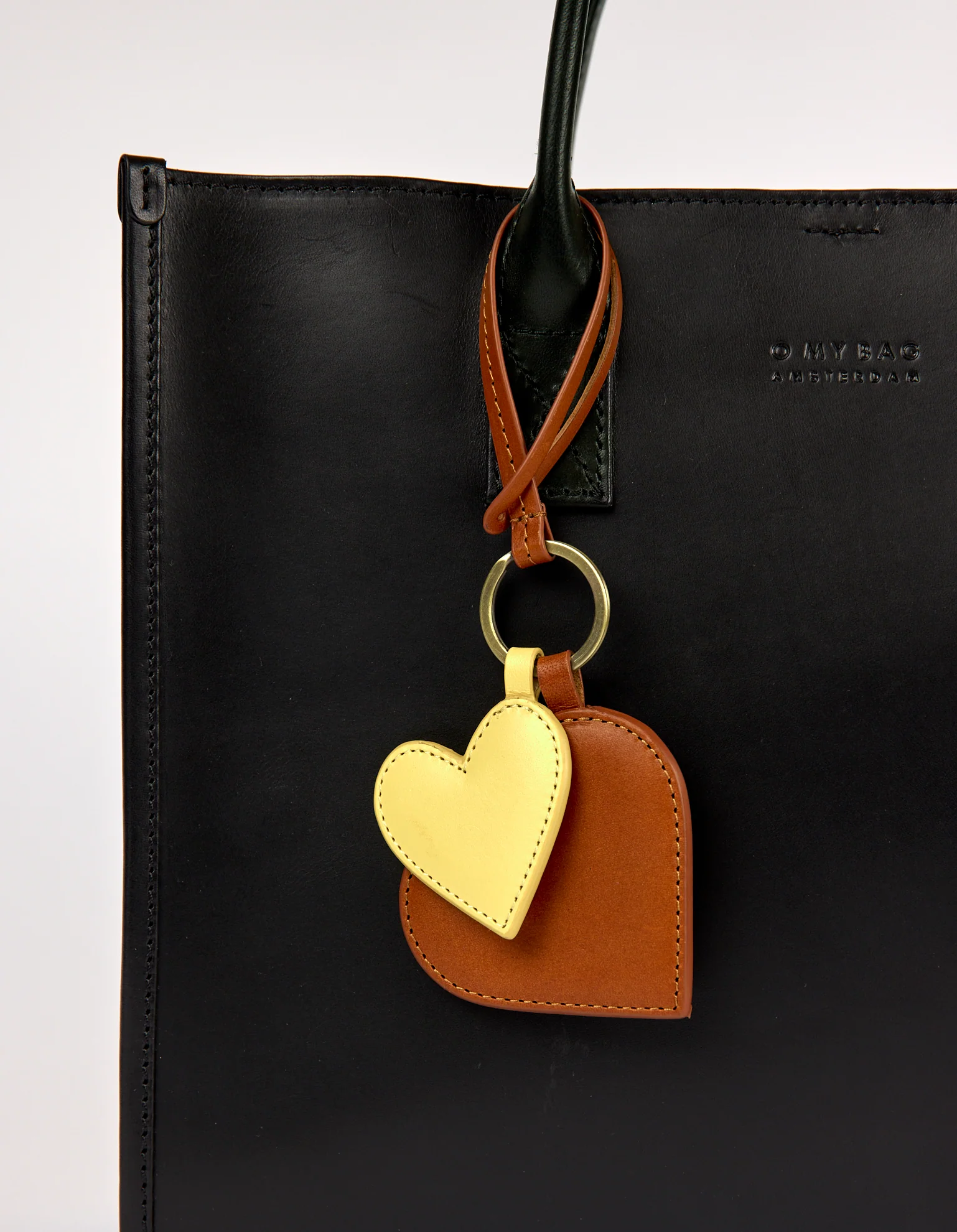 Hearts Bag Charm - Cognac & Butter Yellow Classic Leather - Image 3