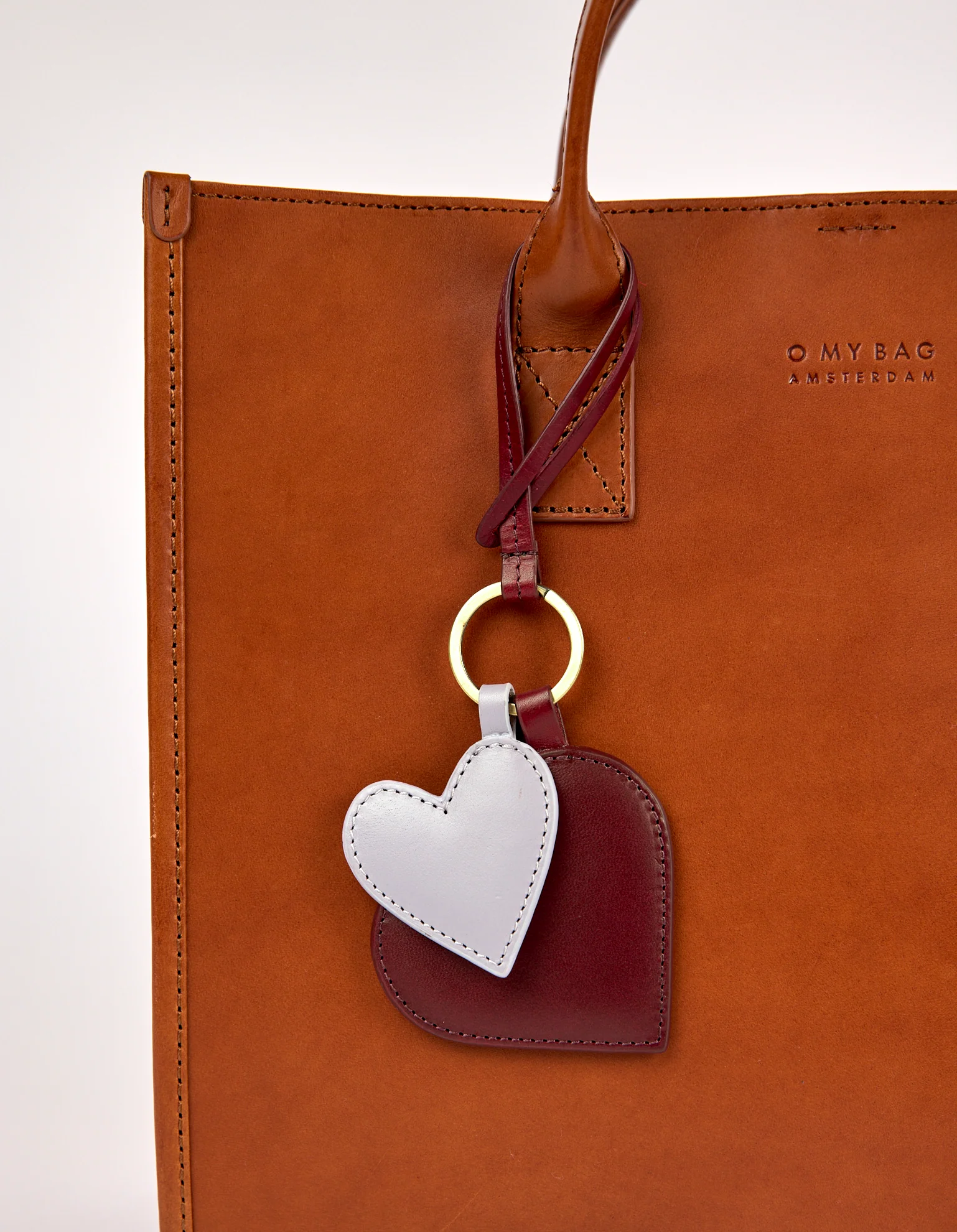 Hearts Bag Charm - Ruby & Lavender Classic Leather - Image 3