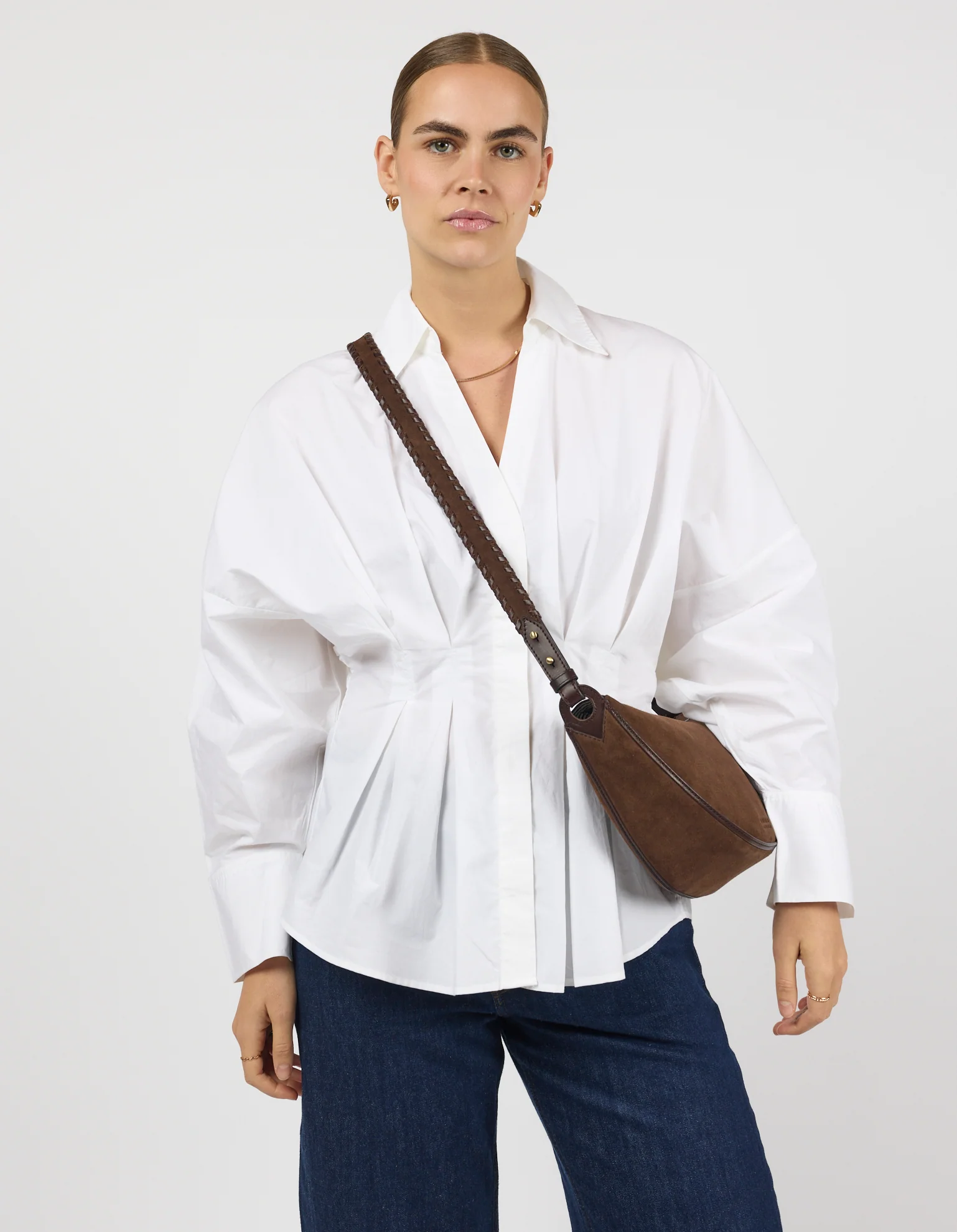 Leo Midi Crossbody Strap - Chocolate Suède with Classic Leather - Image 6