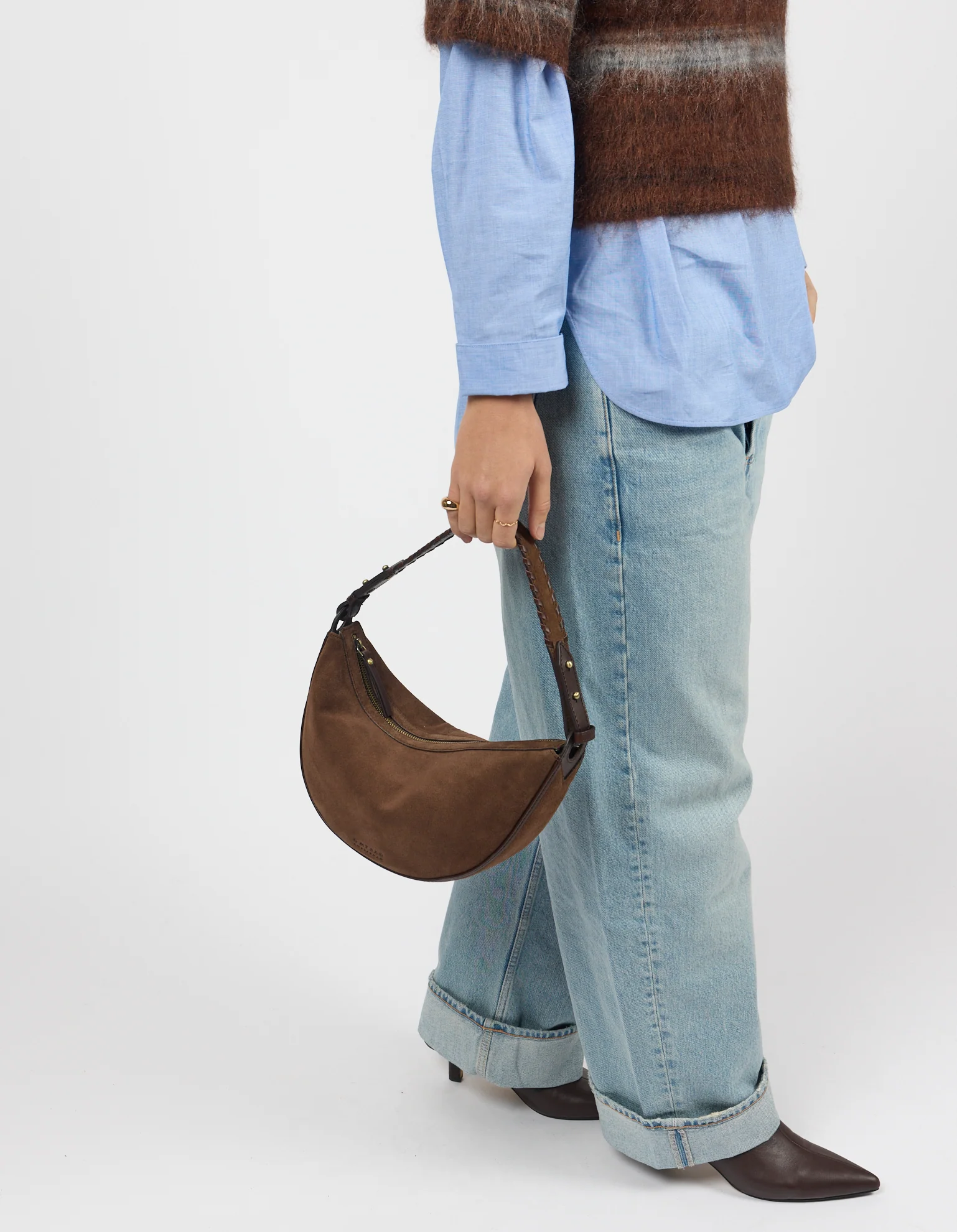 Leo Midi Shoulder Strap - Chocolate Suède with Classic Leather - Image 7
