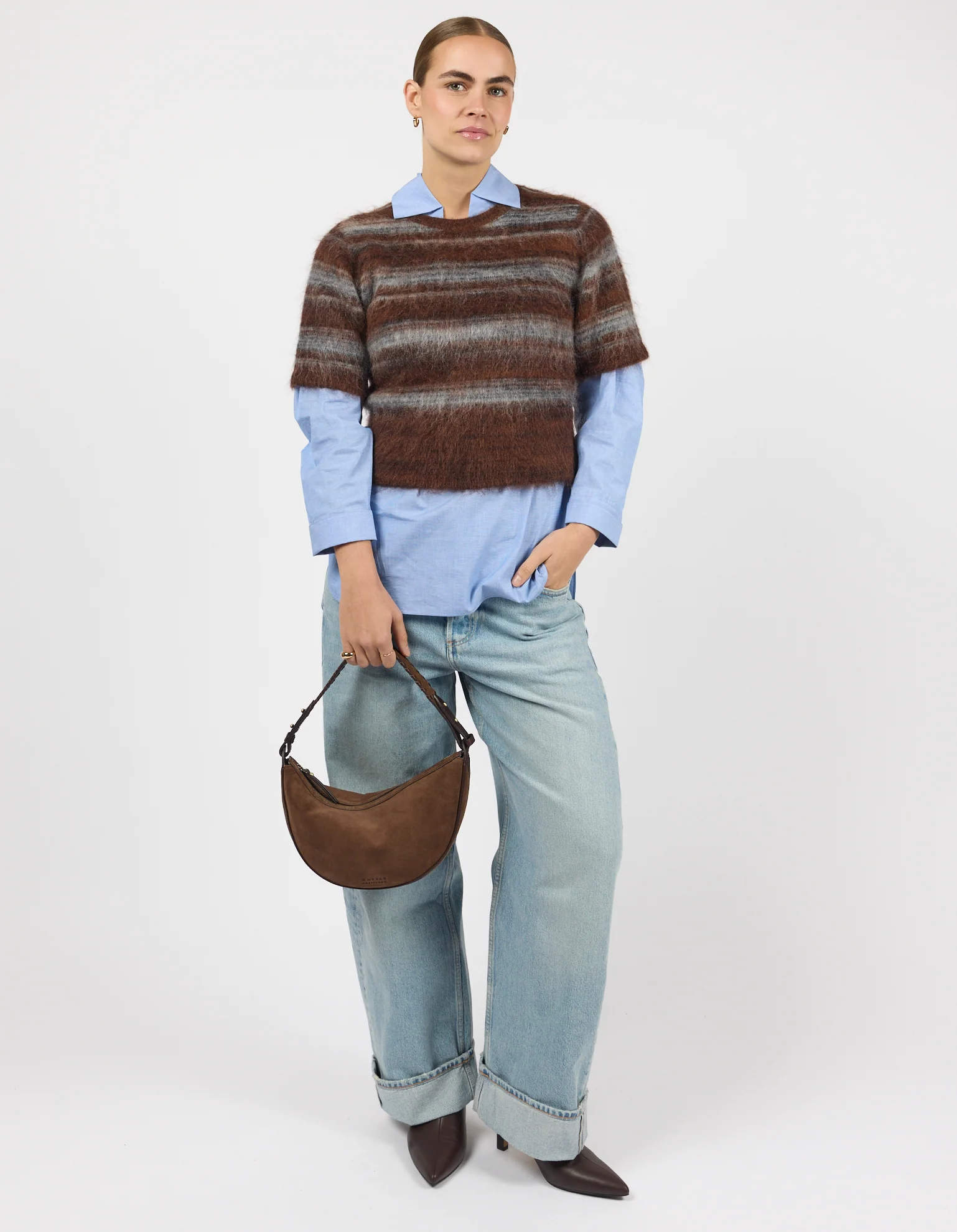 Leo Midi Shoulder Strap - Chocolate Suède with Classic Leather - Image 8
