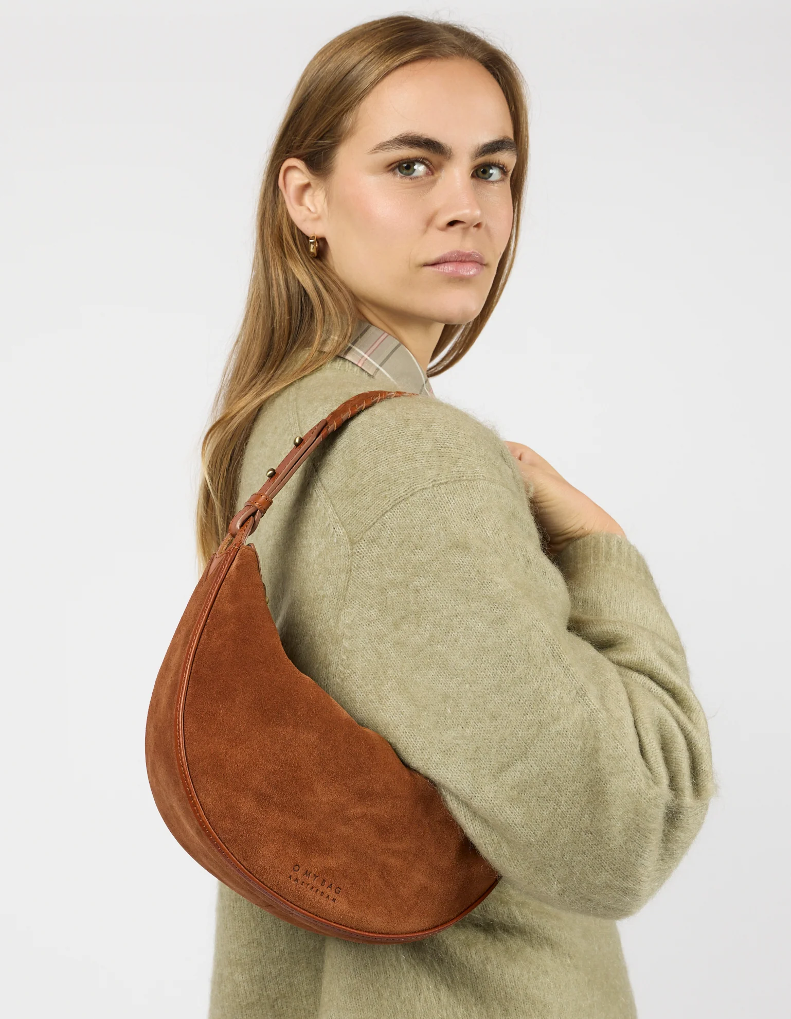 Leo Midi Shoulder Strap - Cognac Suède with Classic Leather - Image 4