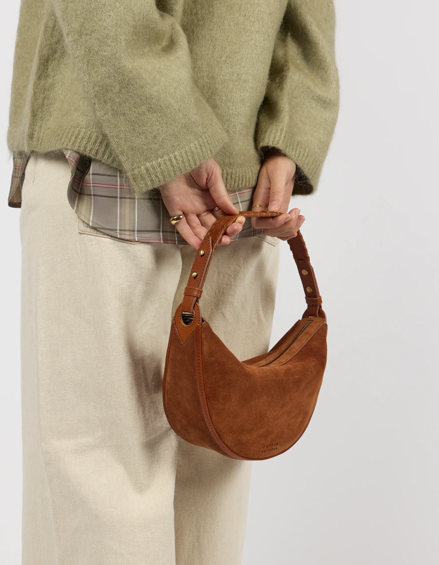 Leo Midi Shoulder Strap - Cognac Suède with Classic Leather - Image 6