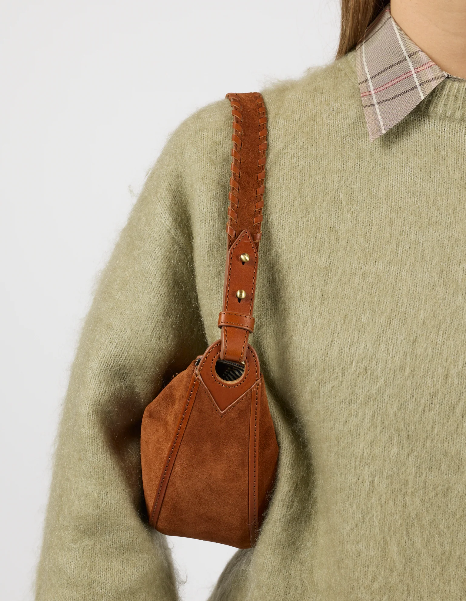 Leo Midi Shoulder Strap - Cognac Suède with Classic Leather - Image 7