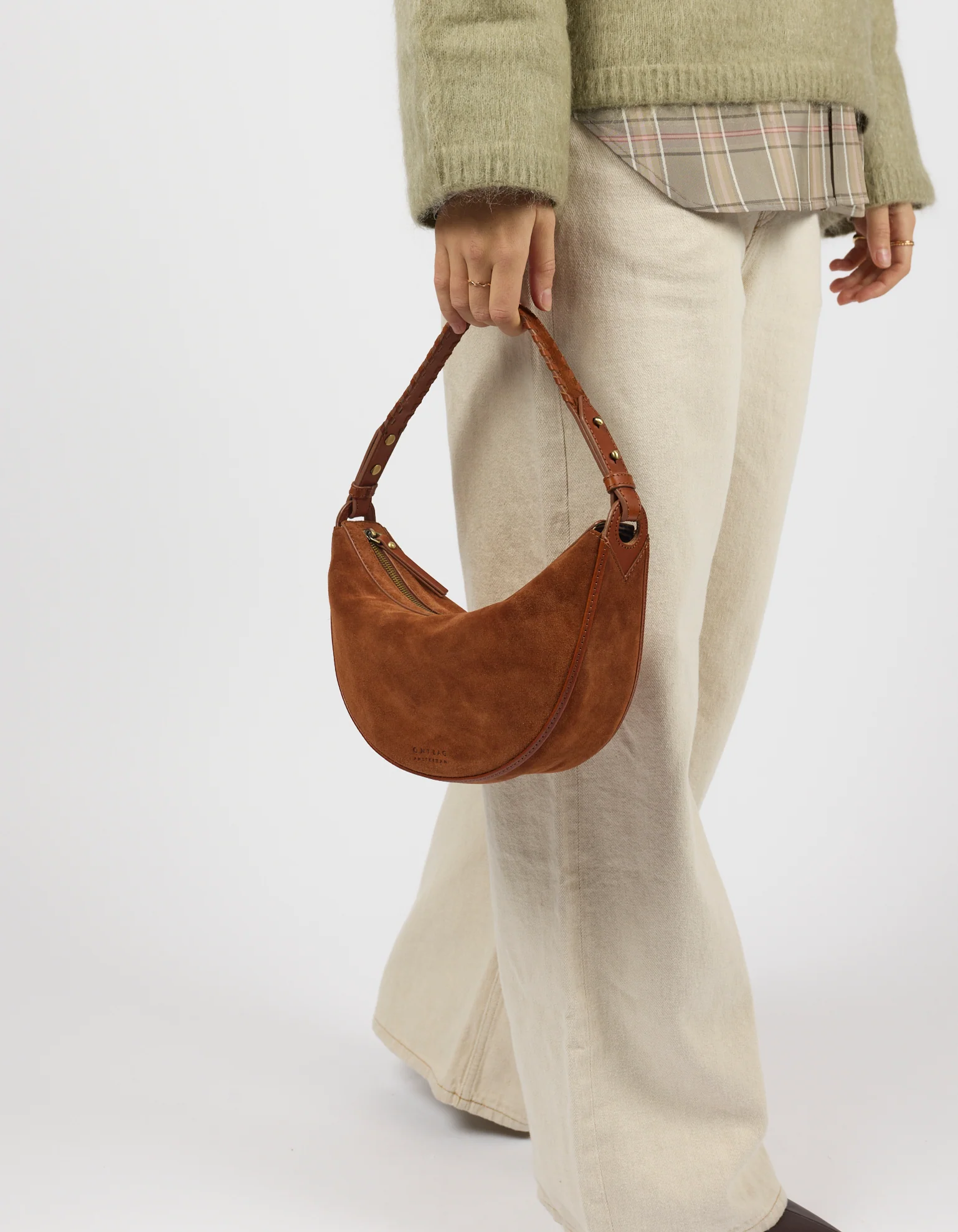 Leo Midi Shoulder Strap - Cognac Suède with Classic Leather - Image 8