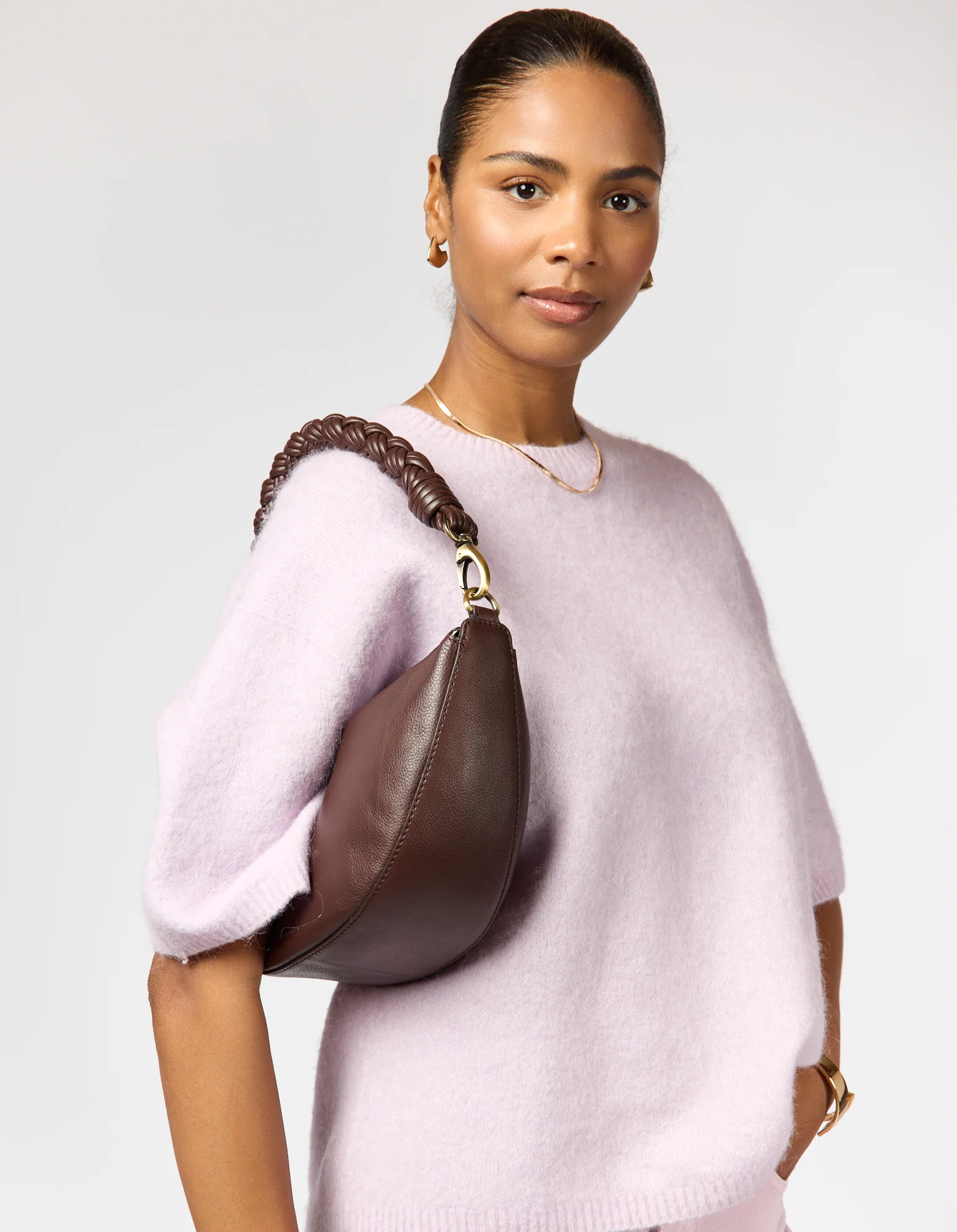 Leo Midi Twisted Handle - Chocolate Soft Grain Leather - Image 9