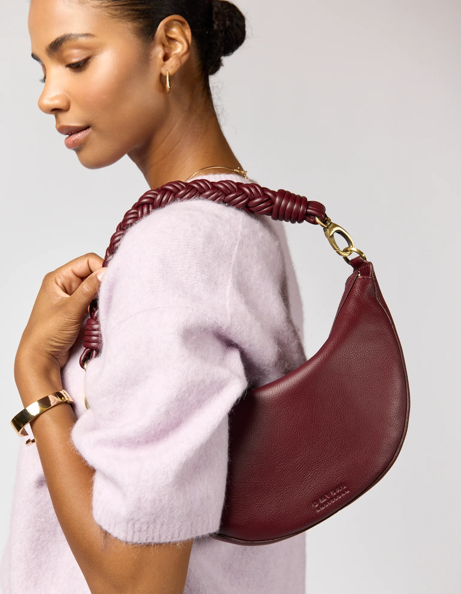 Leo Midi Twisted Handle - Dark Cherry Soft Grain Leather - Image 8
