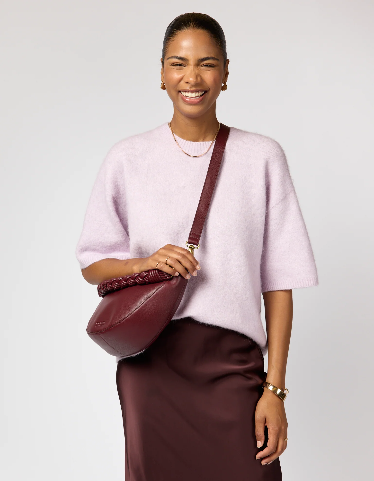 Leo Midi Twisted Handle - Dark Cherry Soft Grain Leather - Image 9