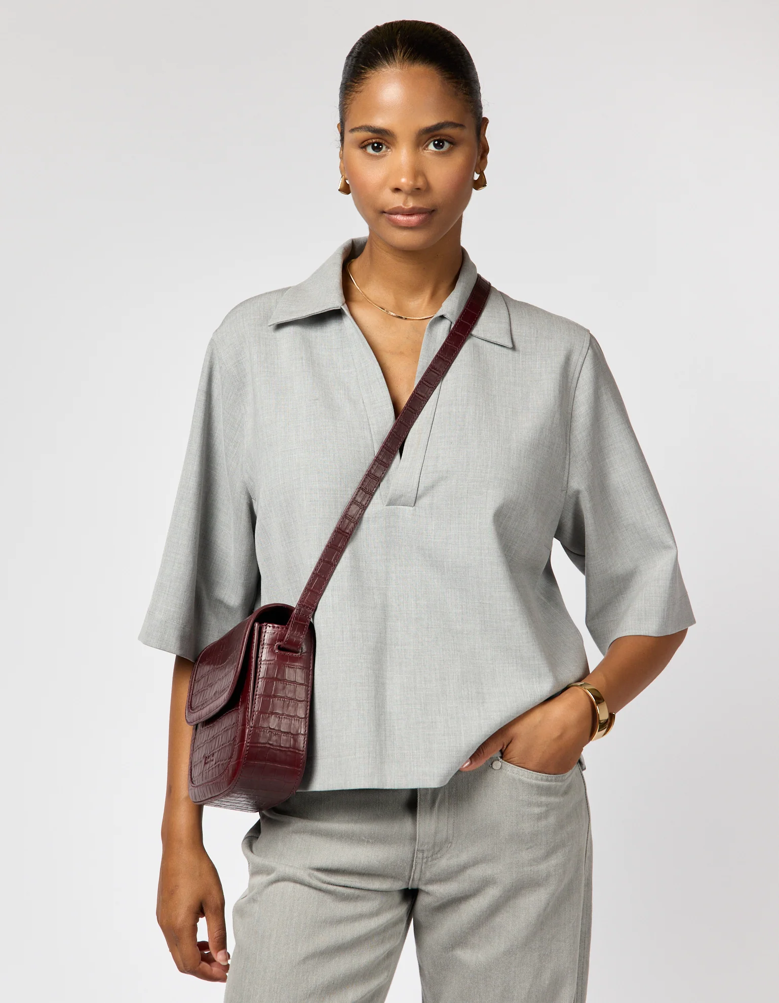 Nina - Dark Cherry Croco Print Leather - Image 6