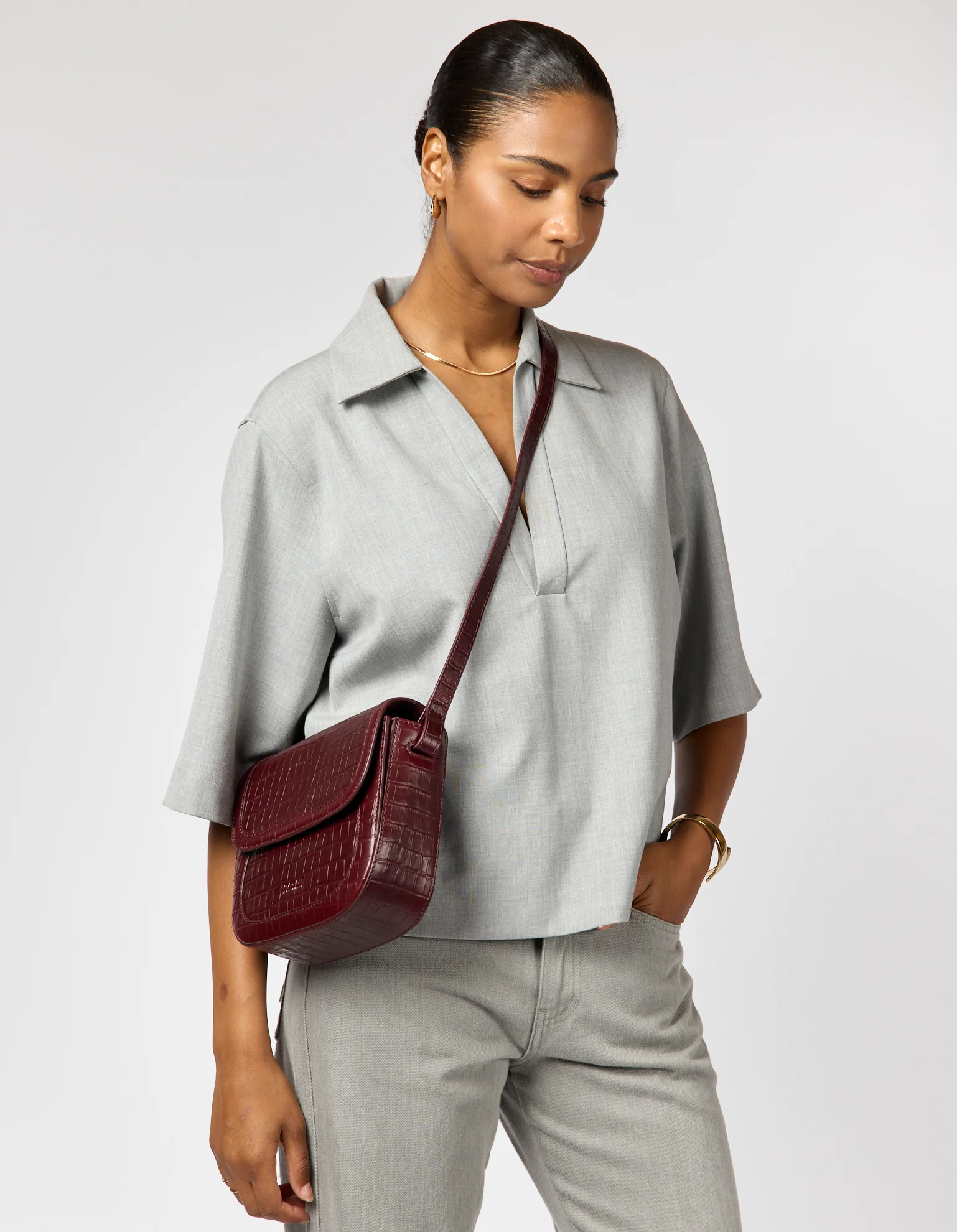 Nina - Dark Cherry Croco Print Leather - Image 7