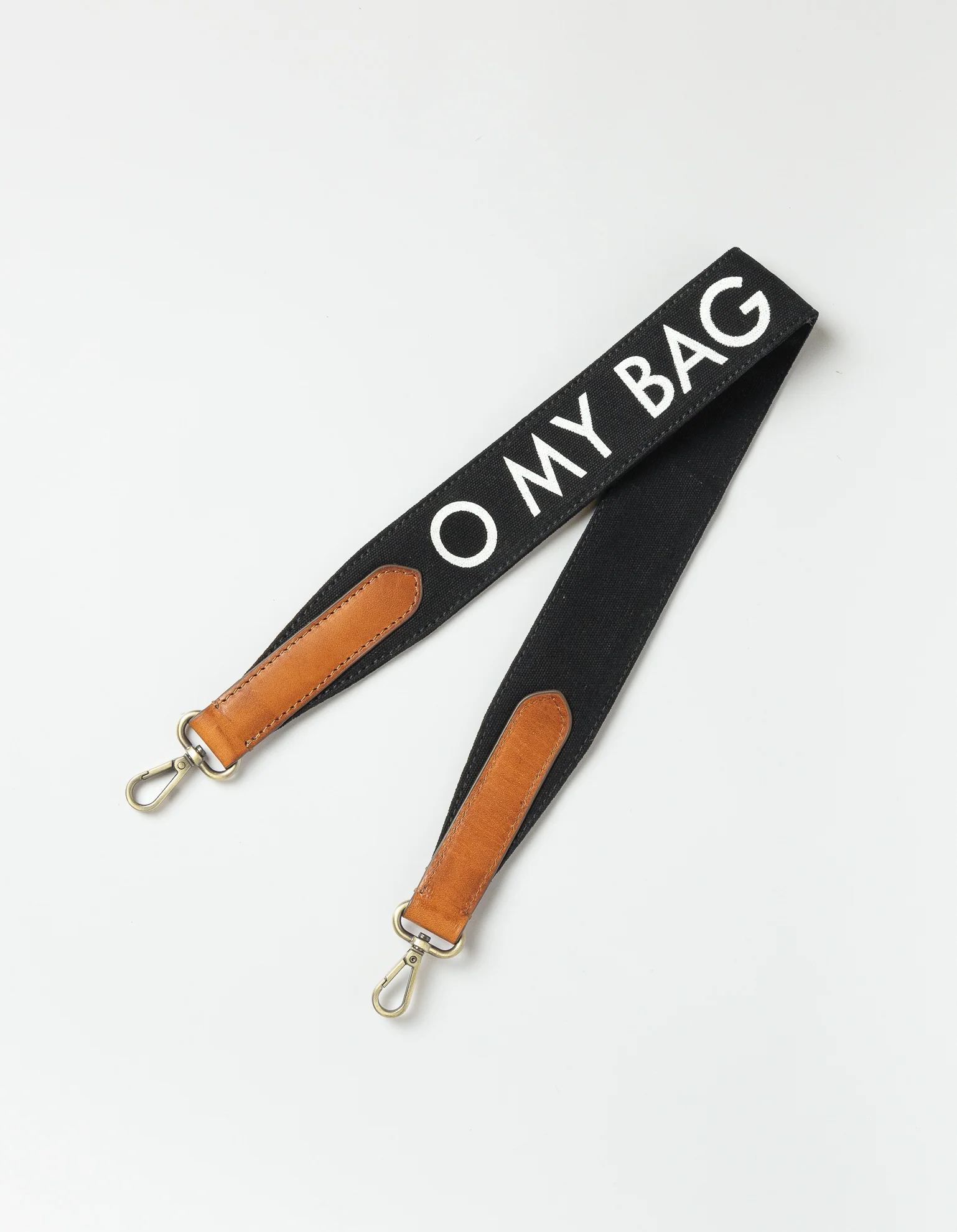 Shoulder Canvas Logo Strap - Black & Cognac Classic Leather