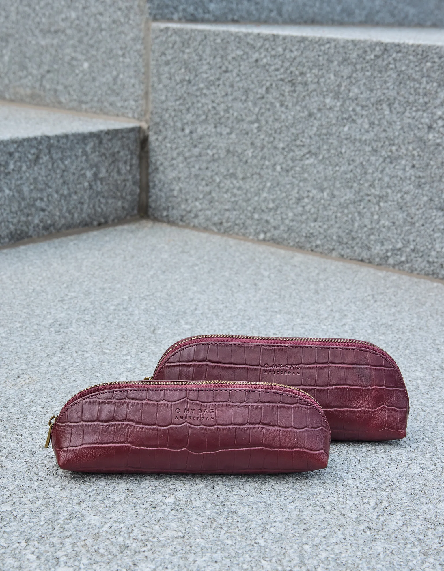 Pencil Case Large - Dark Cherry Croco Print Leather - Image 3