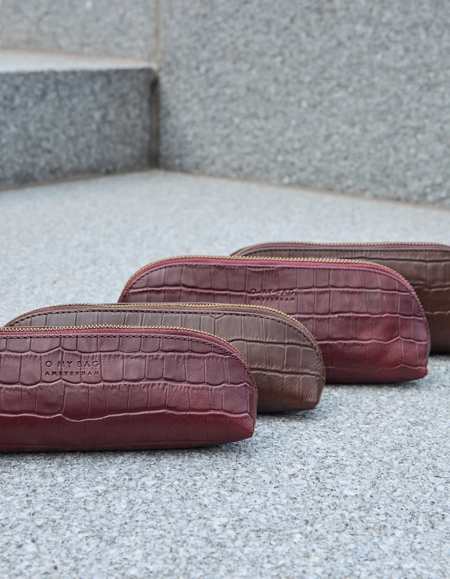 Pencil Case Large - Dark Cherry Croco Print Leather - Image 4