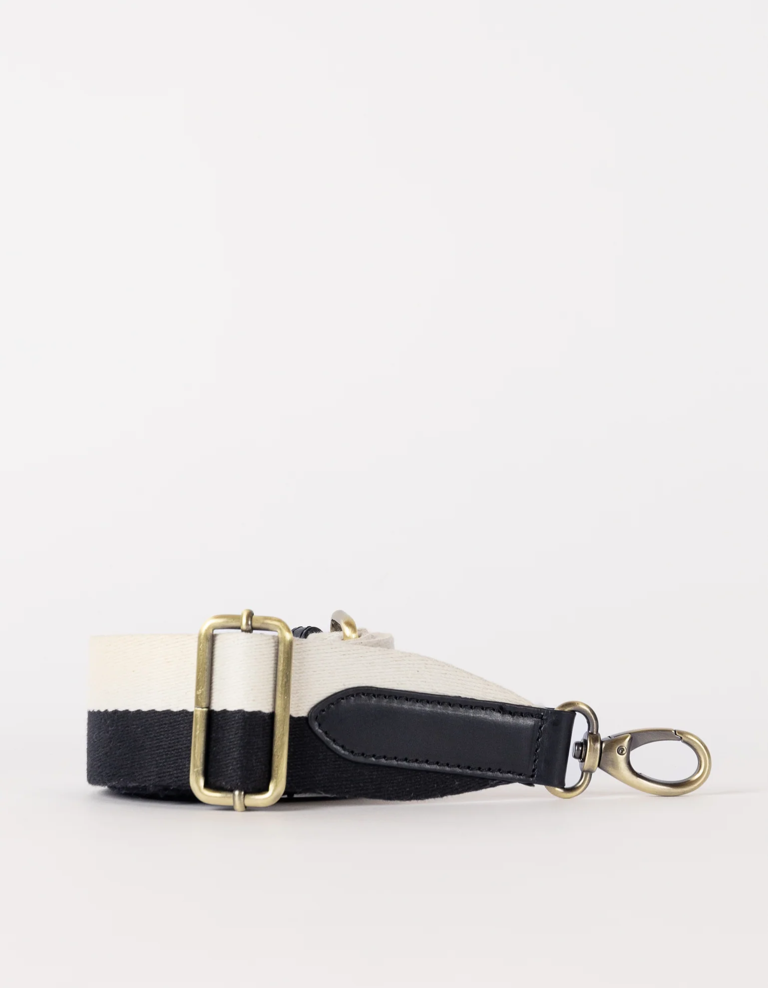 Striped Webbing Strap - Black & White / Black Classic Leather - Image 2