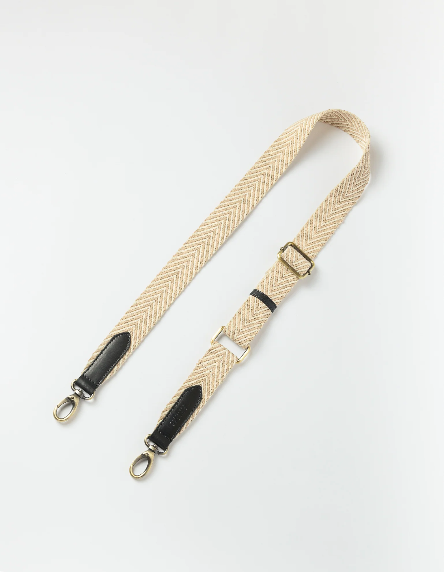 Herringbone Webbing Strap - Sand & Black Classic Leather