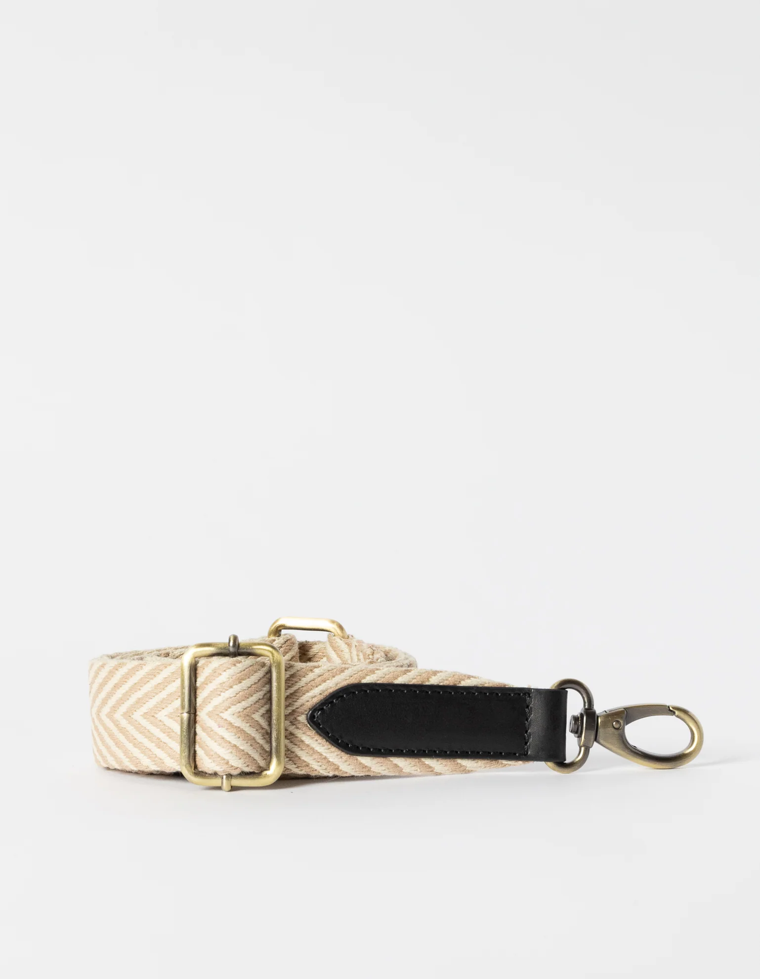 Herringbone Webbing Strap - Sand & Black Classic Leather - Image 2