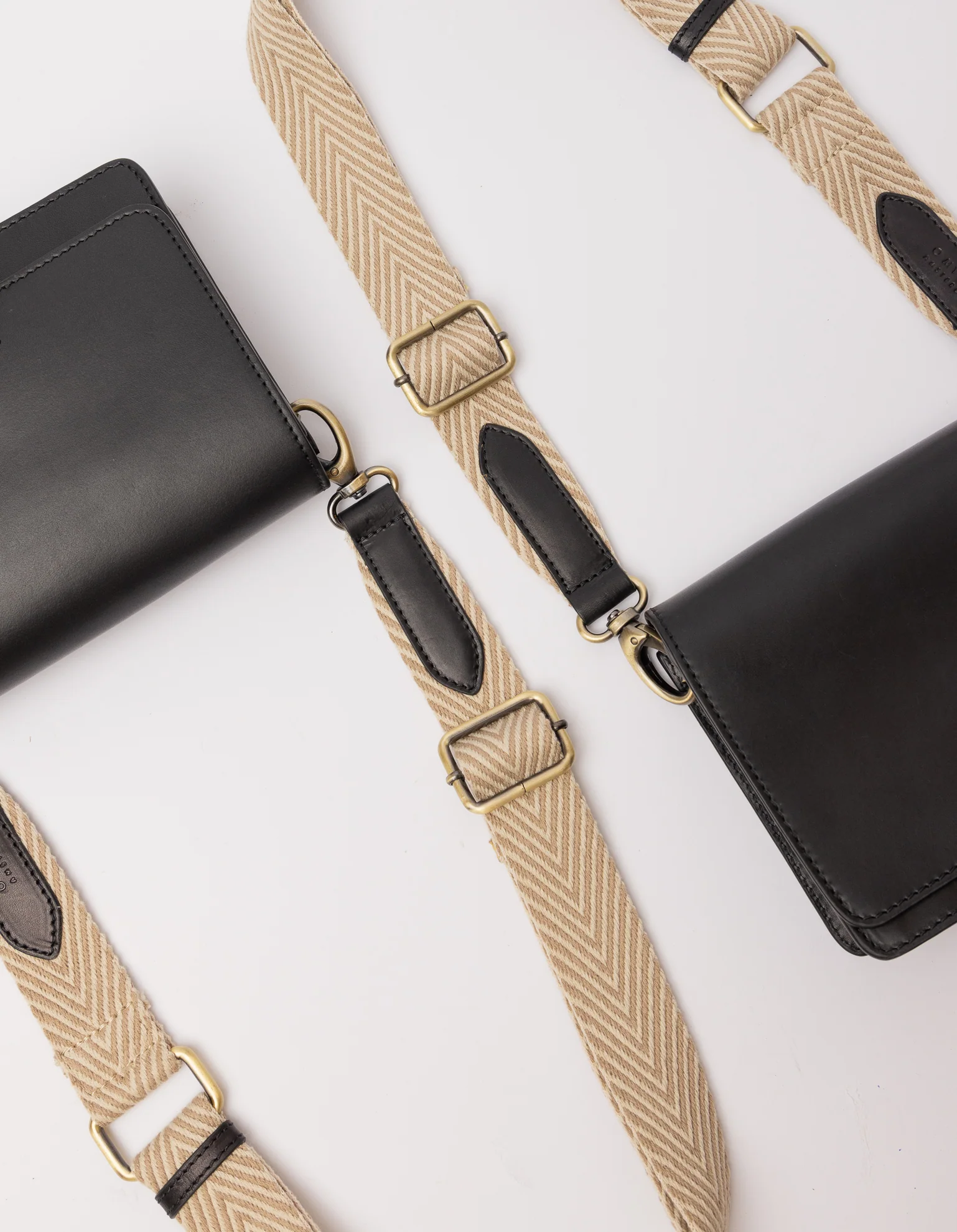 Herringbone Webbing Strap - Sand & Black Classic Leather - Image 5