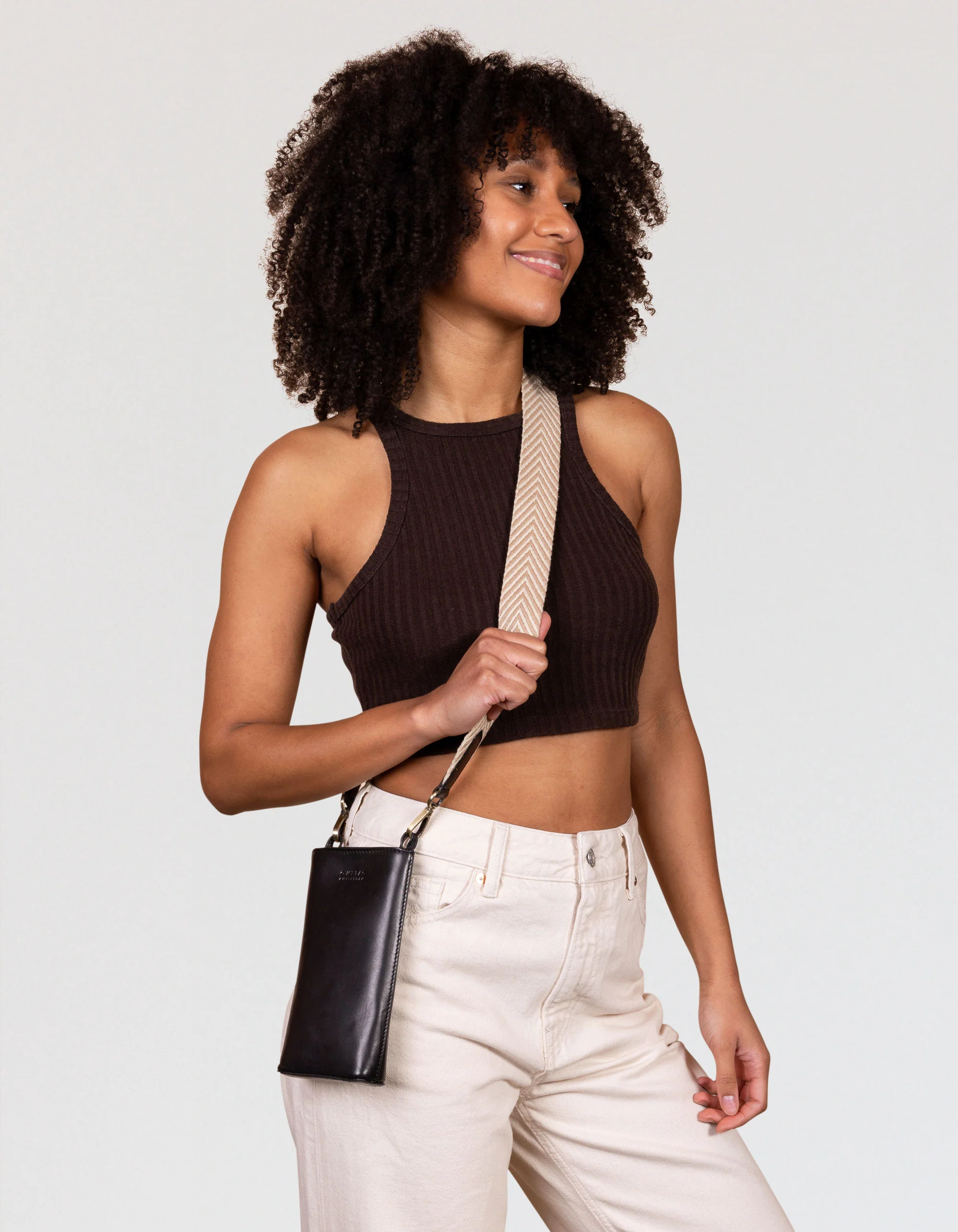 Herringbone Webbing Strap - Sand & Black Classic Leather - Image 6